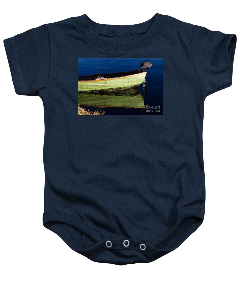 Boat Baby Onesie featuring the photograph Green boat by Dan Hartford