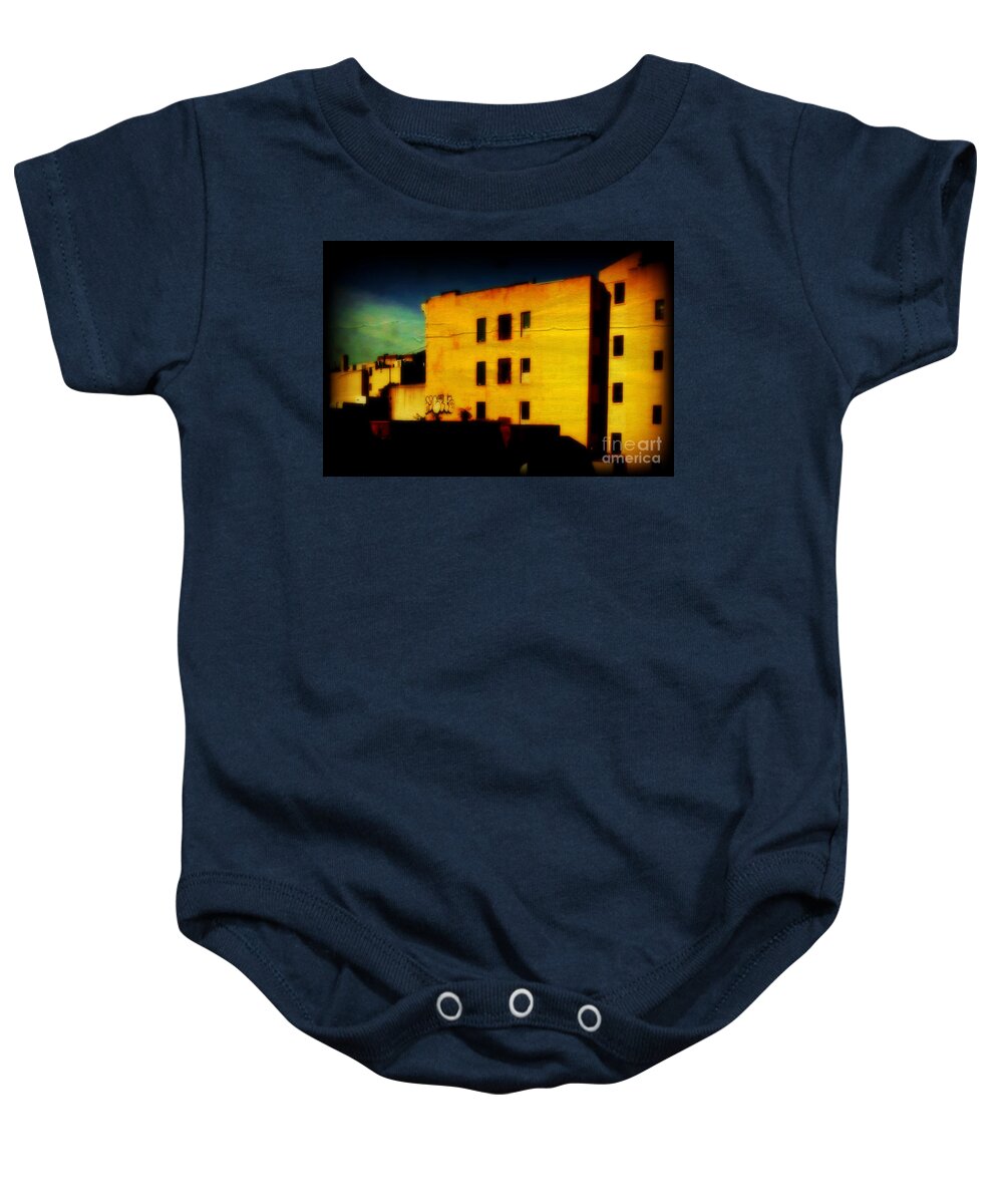 New York Baby Onesie featuring the photograph Green Sky by Miriam Danar
