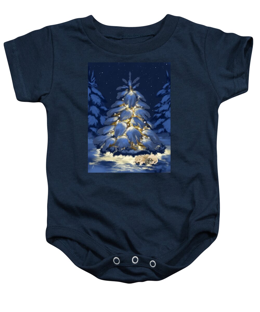 Christmas Baby Onesie featuring the painting Holding together by Veronica Minozzi