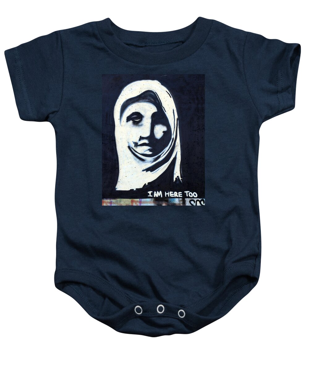 Face Baby Onesie featuring the photograph I Am Here Too by Munir Alawi