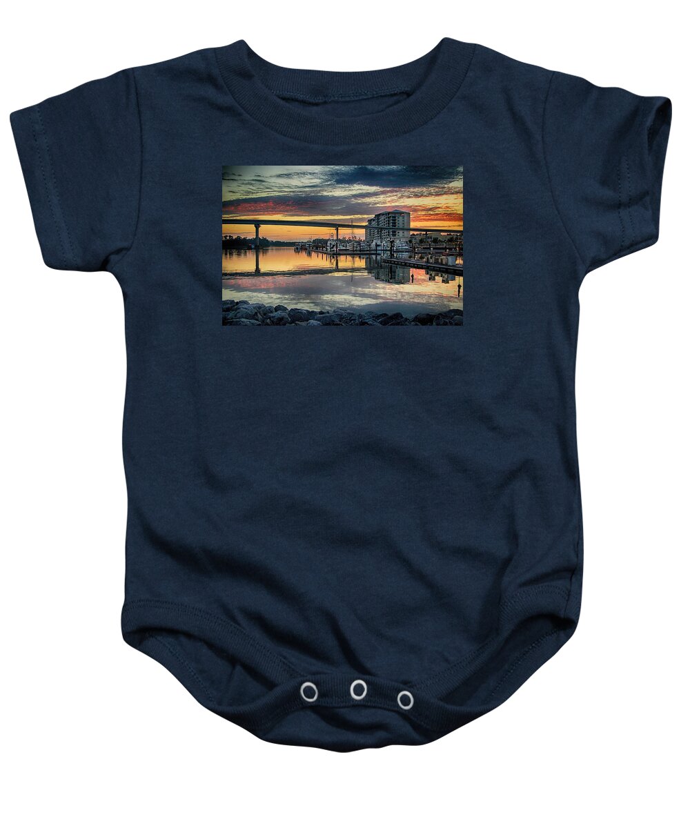 Palm Baby Onesie featuring the digital art Intercoastal Waterway and the Wharf by Michael Thomas