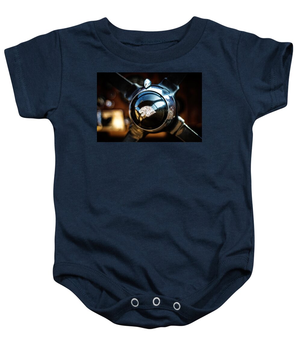 Transport Baby Onesie featuring the photograph Jaguar Steering Wheel by Spikey Mouse Photography