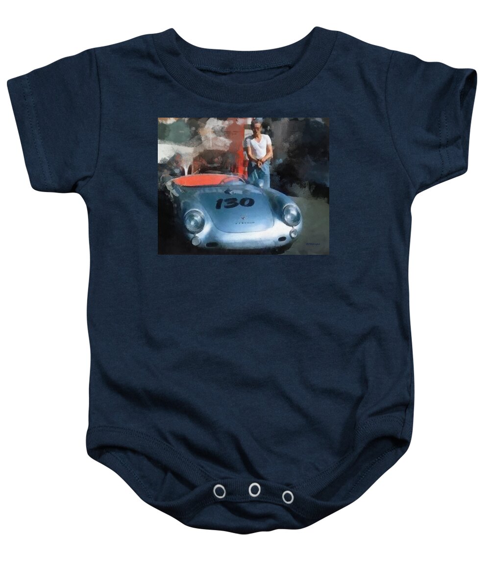 Wright Baby Onesie featuring the digital art James Dean With His Spyder by Paulette B Wright