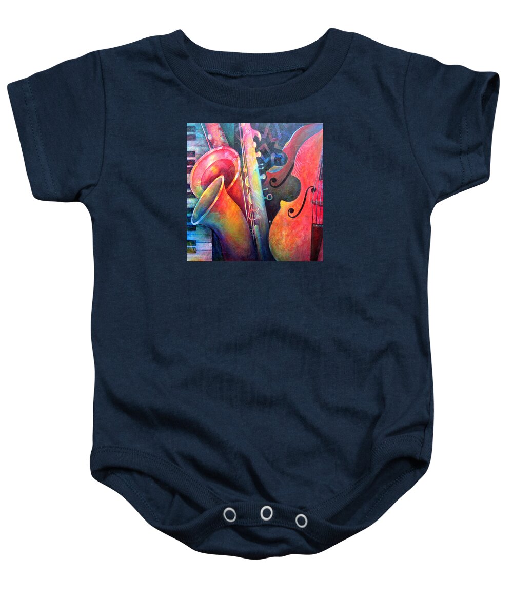 Music Baby Onesie featuring the painting Jazz by Susanne Clark