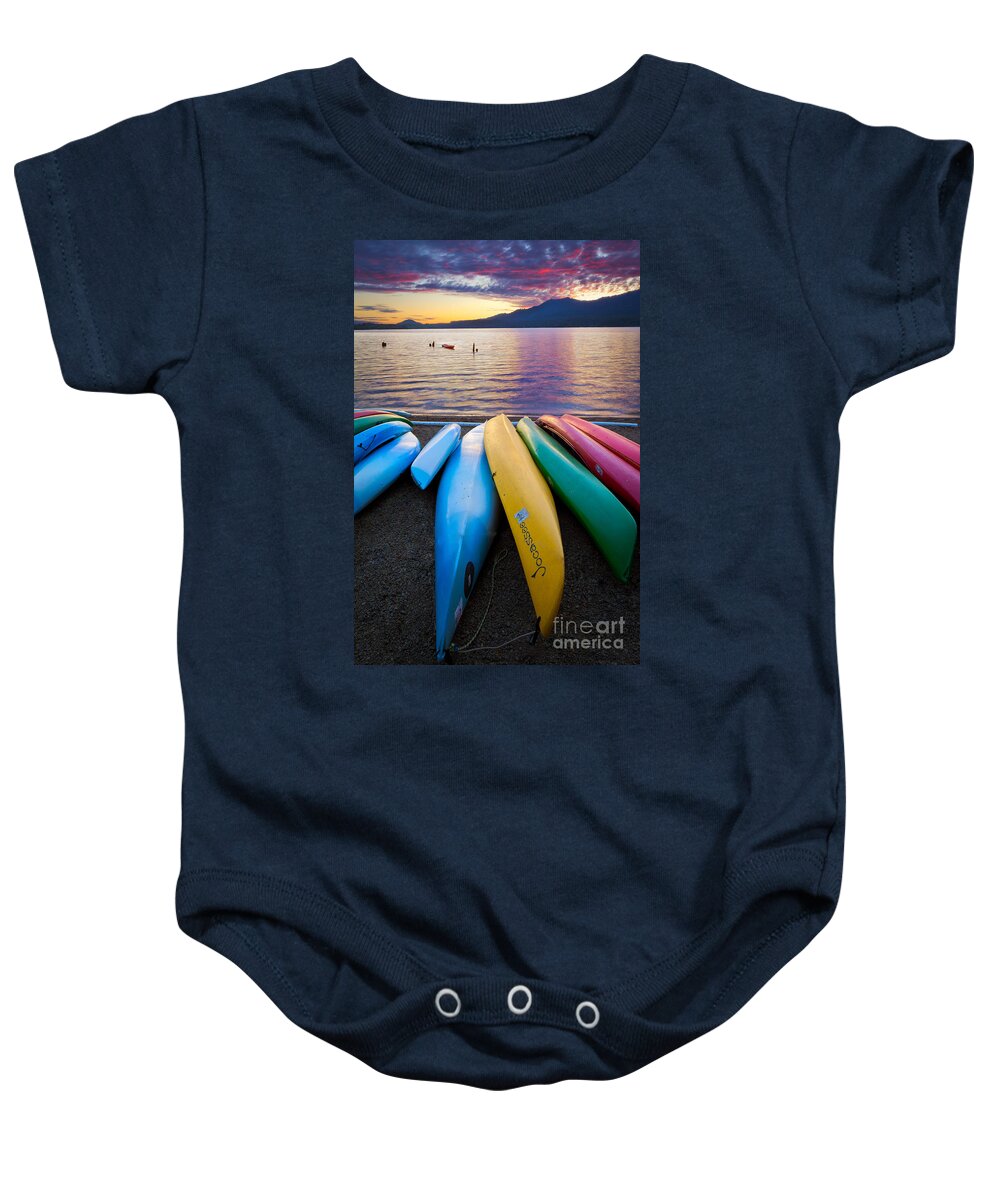 America Baby Onesie featuring the photograph Lake Quinault Kayaks by Inge Johnsson