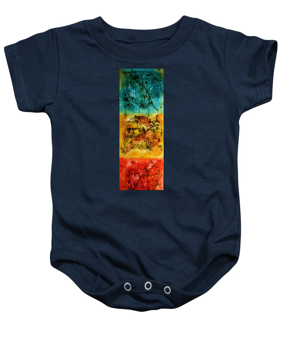 Color And Painting Leaf Nature Nobody Simplicity Three Objects Vertical Color Colour Natural Plant Uncomplicated Organic Decorative Art Paintings Baby Onesie featuring the painting Leafs by Leon Zernitsky