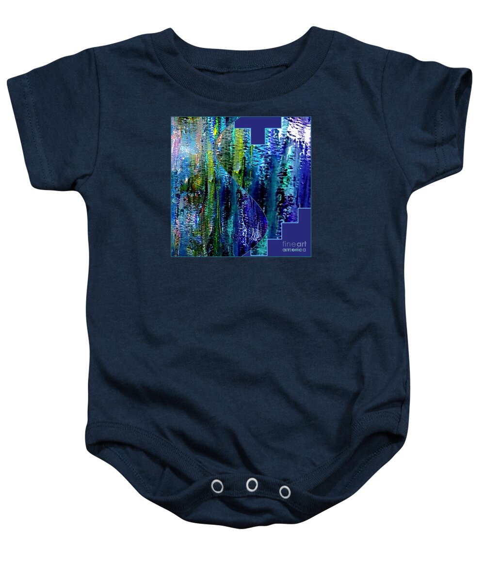 Abstract Work Stained Glass Look Or Effect With Cool Tones Of Emerald Green With A Touch Of Yellow Mixed With Cobalt Blue And Turquoise Meditative Piece Calming And Soothing To View Baby Onesie featuring the painting Make a Splash with Abstract by Kimberlee Baxter