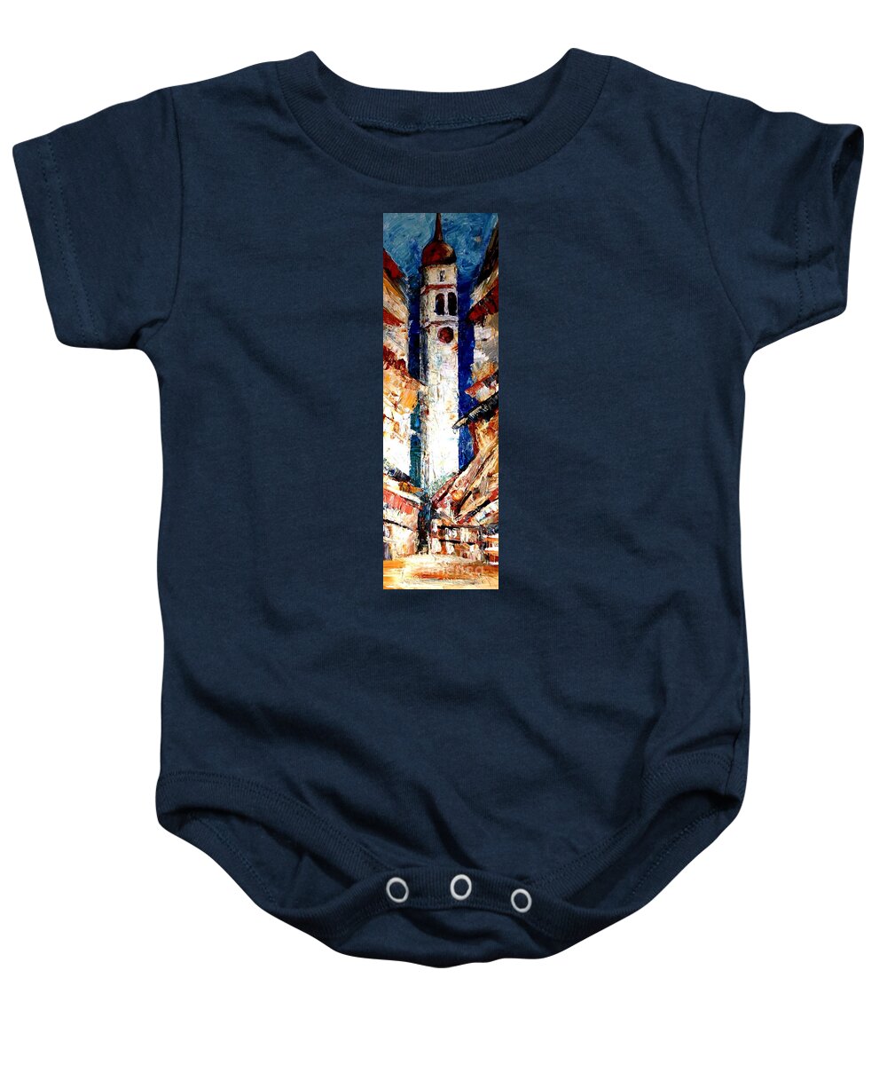 Buildings Baby Onesie featuring the painting Market Place by Karen Ferrand Carroll