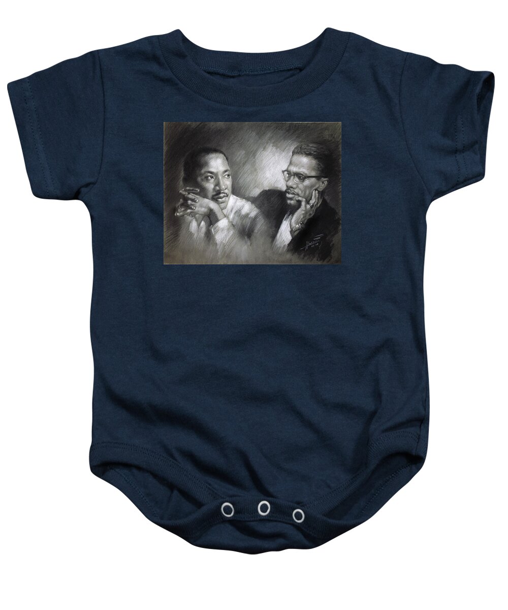 Malcolm X Baby Onesie featuring the drawing Martin Luther King Jr and Malcolm X by Ylli Haruni