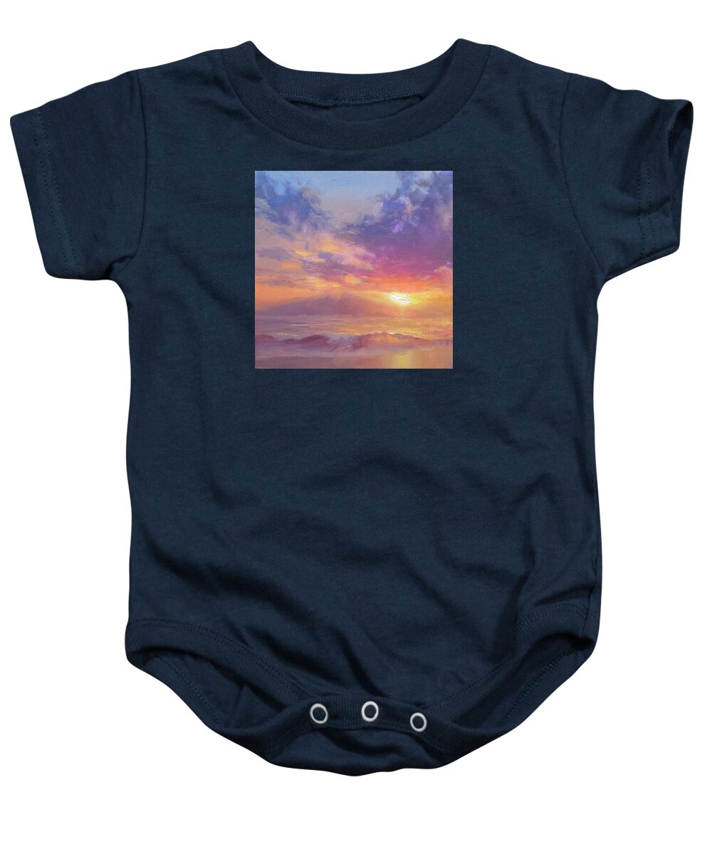 Hawaii Baby Onesie featuring the painting Coastal Hawaiian Beach Sunset Landscape and Ocean Seascape by K Whitworth