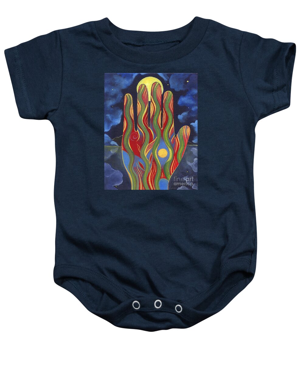 Hand Baby Onesie featuring the painting May Nature Support You by Helena Tiainen