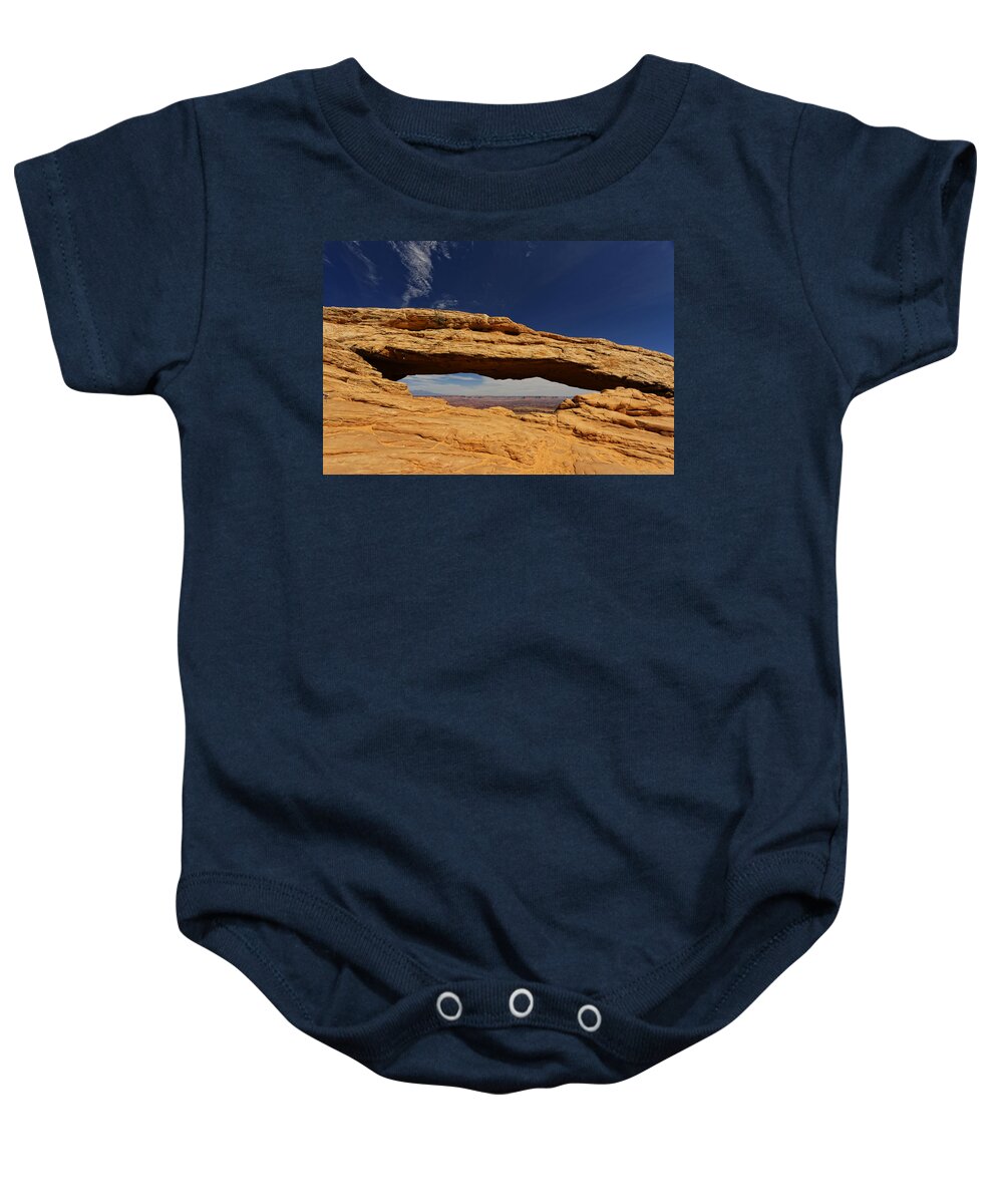 Canyon Baby Onesie featuring the photograph Mesa Arch Window View by Jonathan Davison