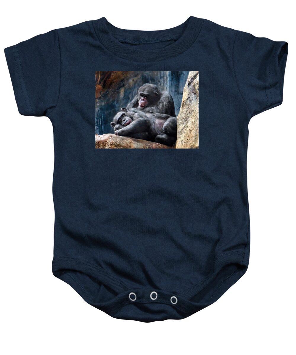Chimpanzee Baby Onesie featuring the photograph Must Be Chimpanzee Love by Jennie Breeze