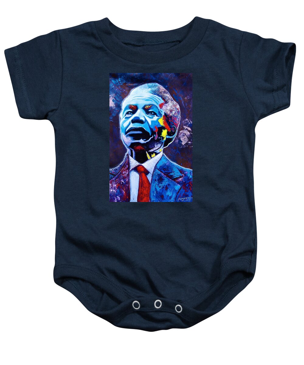 African Paintings Baby Onesie featuring the painting Nelson Mandela by Evans Yegon
