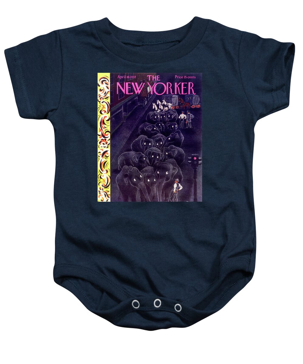 Animal Baby Onesie featuring the painting New Yorker April 10 1937 by Harry Brown