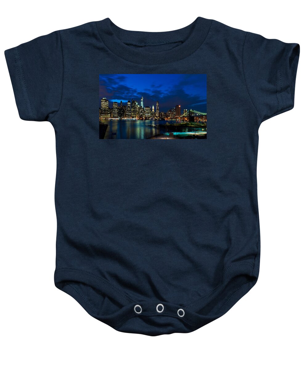 Amazing Brooklyn Bridge Photos Baby Onesie featuring the photograph NY Skyline from Brooklyn Heights Promenade by Mitchell R Grosky