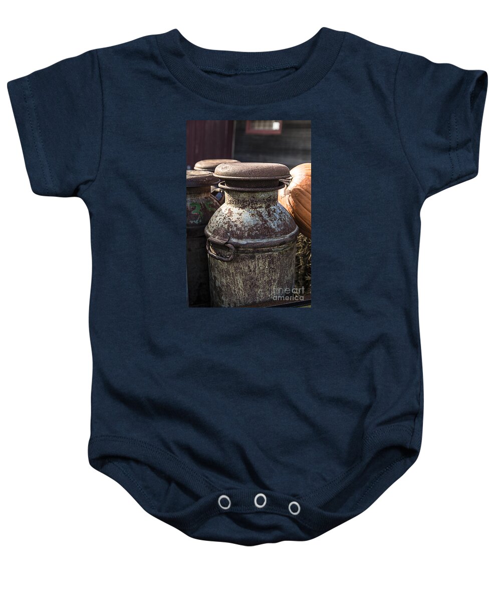 Vermont Baby Onesie featuring the photograph Old Milk Cans by Edward Fielding