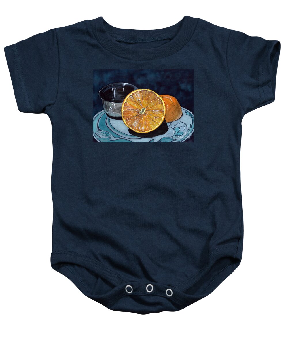 Fruit Baby Onesie featuring the painting Orange and Silver by Barbara Jewell