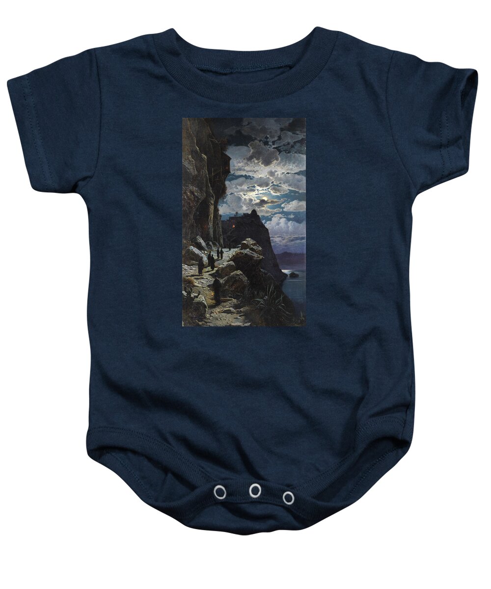 Hermann Corrodi Baby Onesie featuring the painting Passage of the monks to Mount Athos monastery by Celestial Images