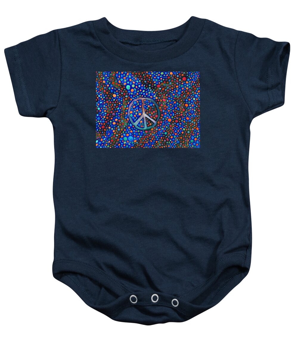 Abstract. Colorful Baby Onesie featuring the painting Peace Sign by Janice Dunbar