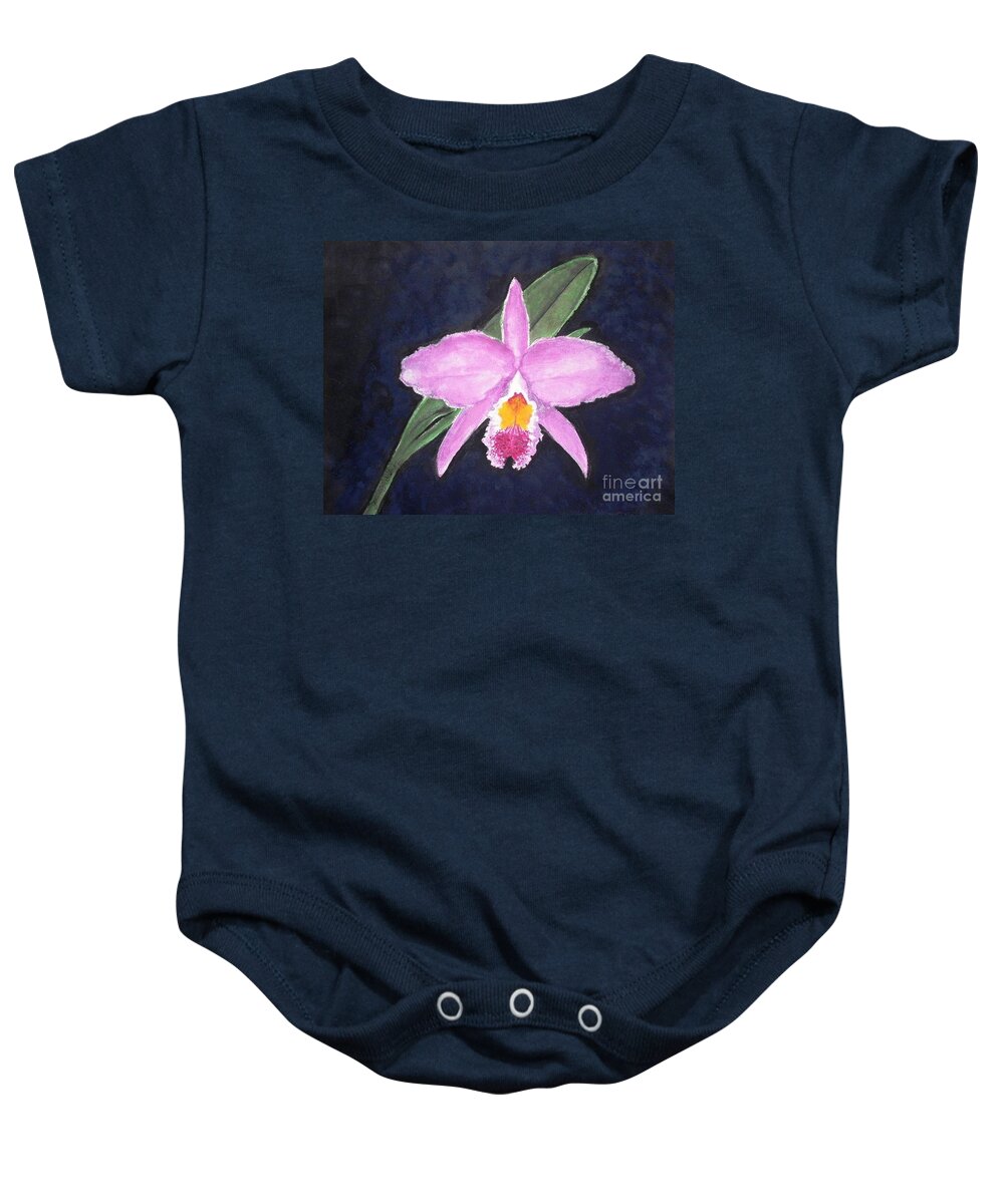 Orchid Baby Onesie featuring the painting Penny's Orchid by Denise Railey