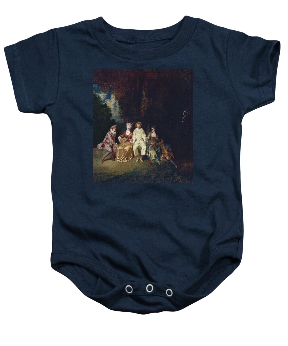 Antoine Watteau Baby Onesie featuring the painting Pierrot Content by Antoine Watteau