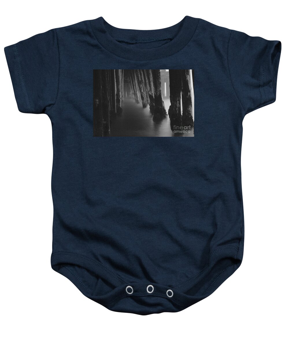 Pier Baby Onesie featuring the photograph Pillars and Fog 1 by Paul Topp