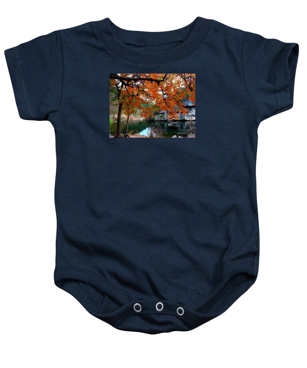 Pond Baby Onesie featuring the photograph Fall at Lost Maples State Natural Area by Michael Tidwell