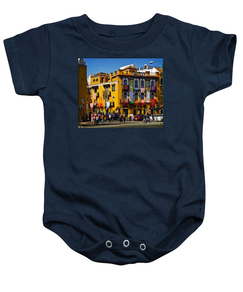 La Macarena Baby Onesie featuring the photograph Preparing for the Procession - Macarena by Mary Machare