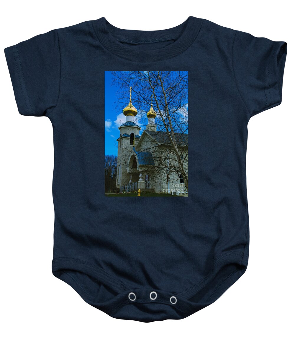 Cross Baby Onesie featuring the photograph Protection of the Mother of God Church by William Norton