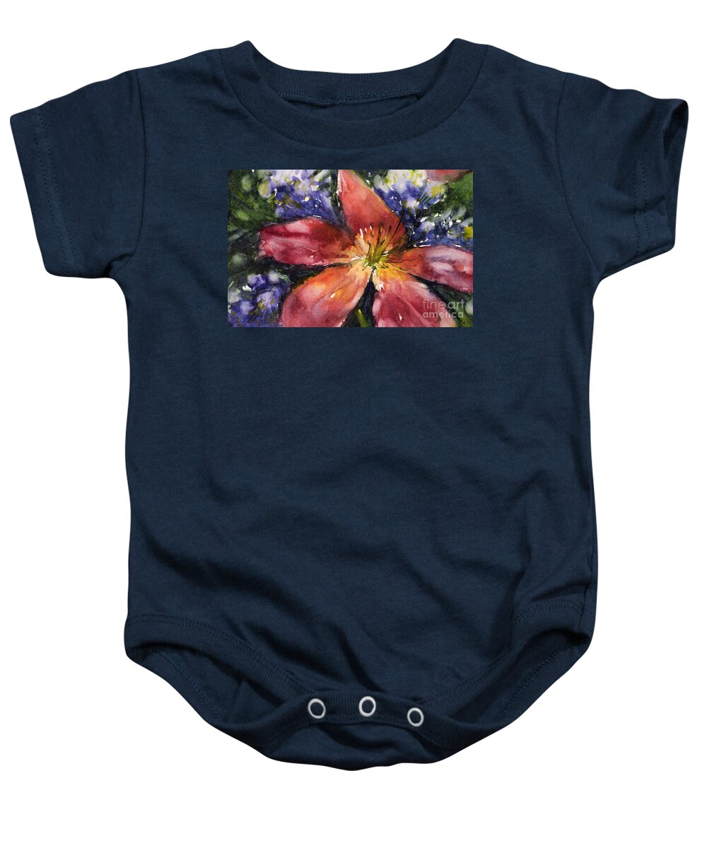 Flower Baby Onesie featuring the painting Red Daylily by Judith Levins