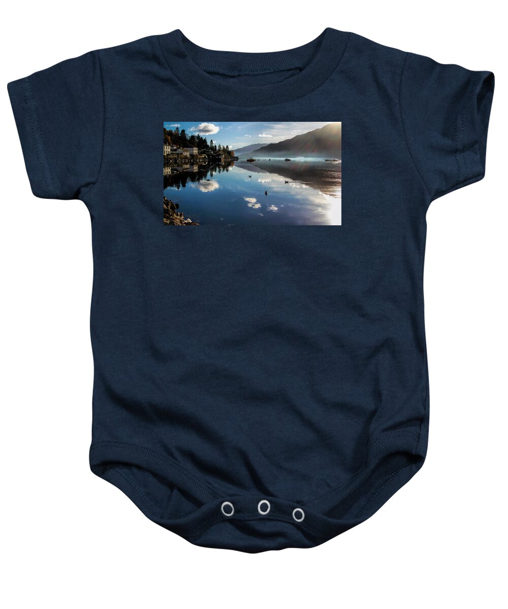 Loch Goil Baby Onesie featuring the photograph Reflections on Loch Goil Scotland by Lynn Bolt
