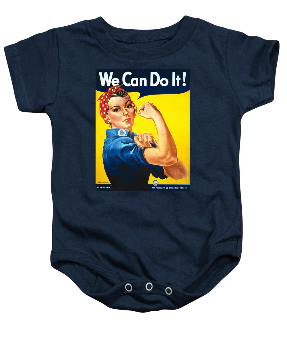Vintage Poster Baby Onesie featuring the digital art Rosie the Riveter by Georgia Clare