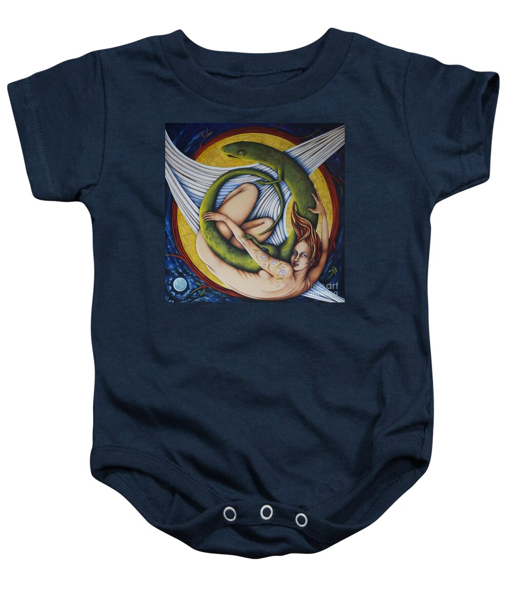 Fantasy Baby Onesie featuring the painting Salamander Session by Valerie White