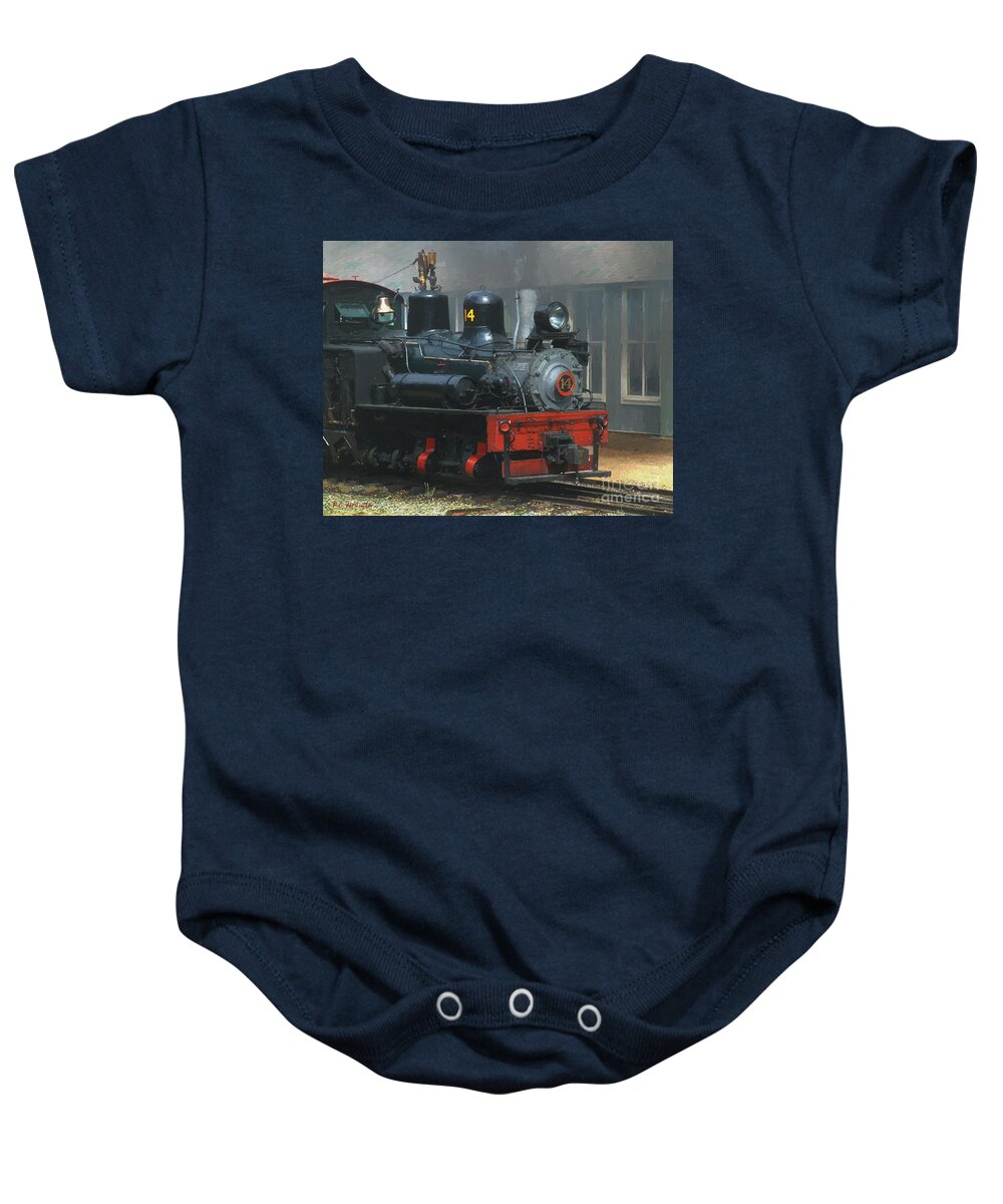 Train Baby Onesie featuring the painting Smoke and Fog by RC DeWinter