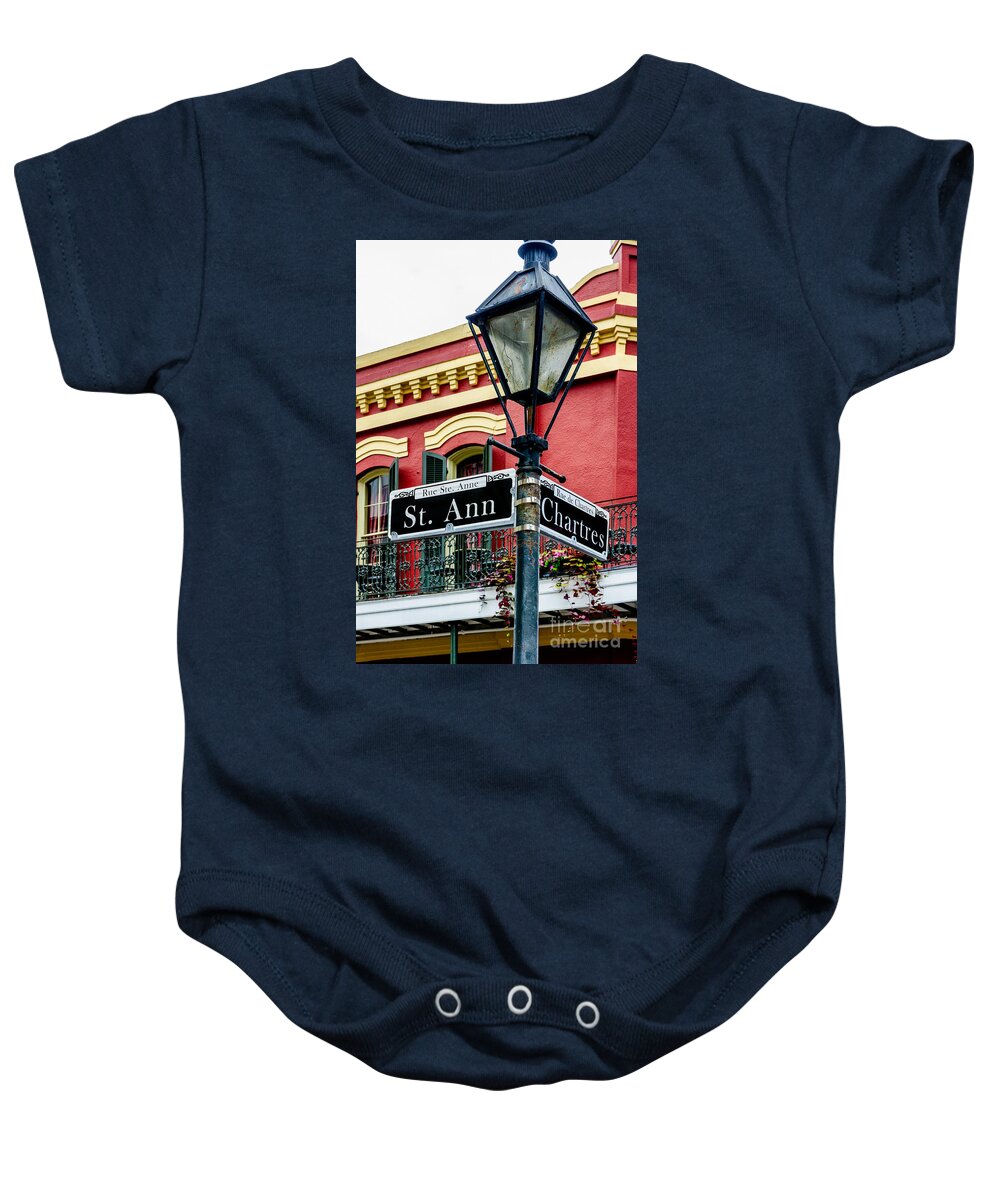 Sign Baby Onesie featuring the photograph St. Ann and Chartres NOLA by Kathleen K Parker