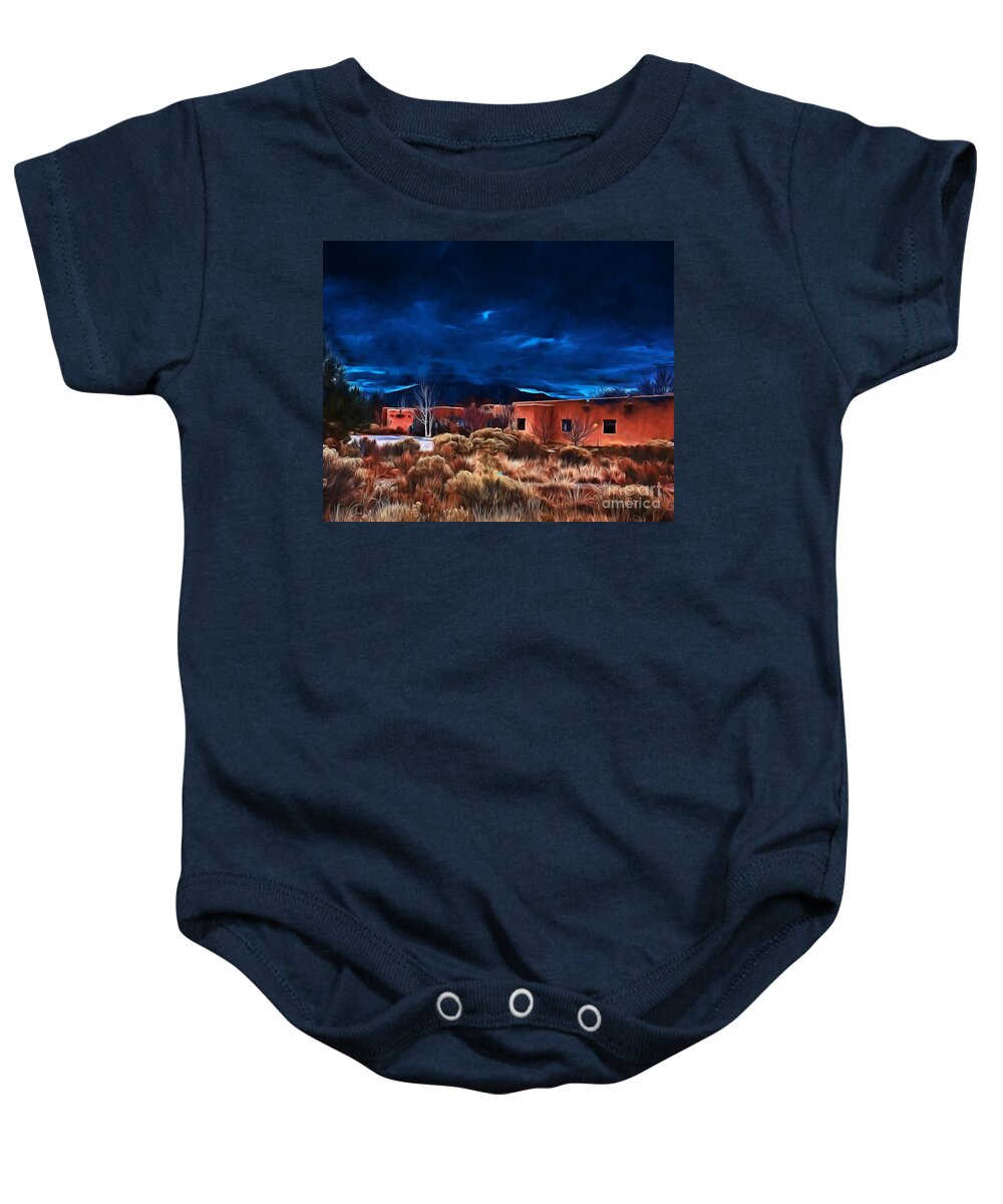 December Baby Onesie featuring the photograph Storm over Taos LX - homage OKeeffe by Charles Muhle