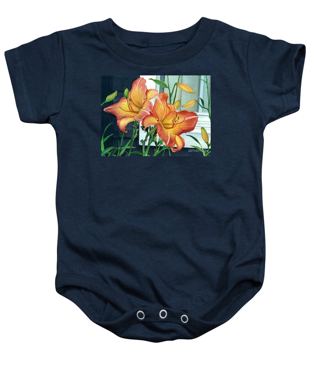 Flowers Baby Onesie featuring the painting Sunrise-Sunset by Barbara Jewell