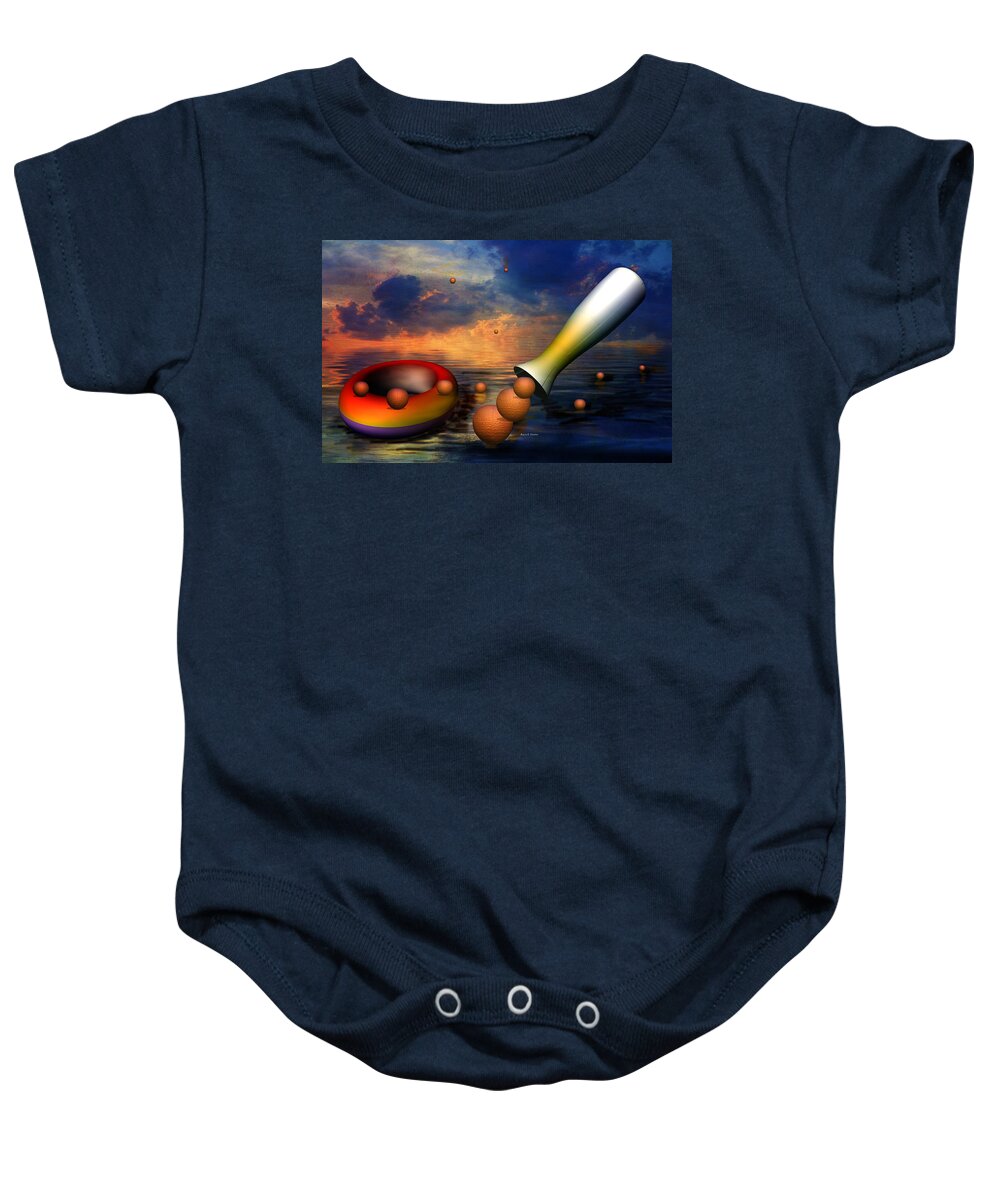 Surreal Dinner Served Over The Ocean Baby Onesie featuring the digital art Surreal Dinner Served Over the Ocean by Angela Stanton