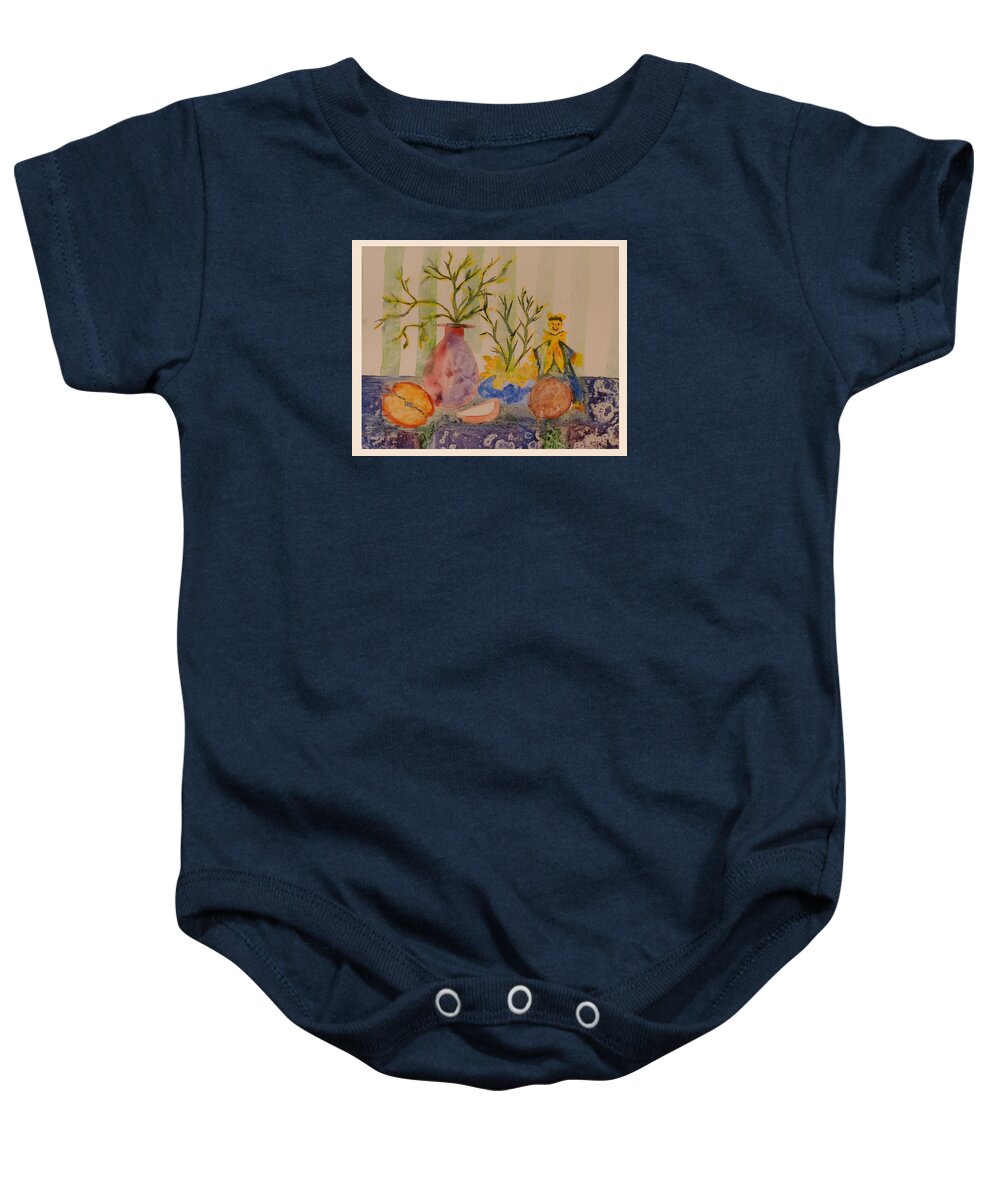 Watercolor On Yupo Baby Onesie featuring the painting Table Setting by Kim Shuckhart Gunns