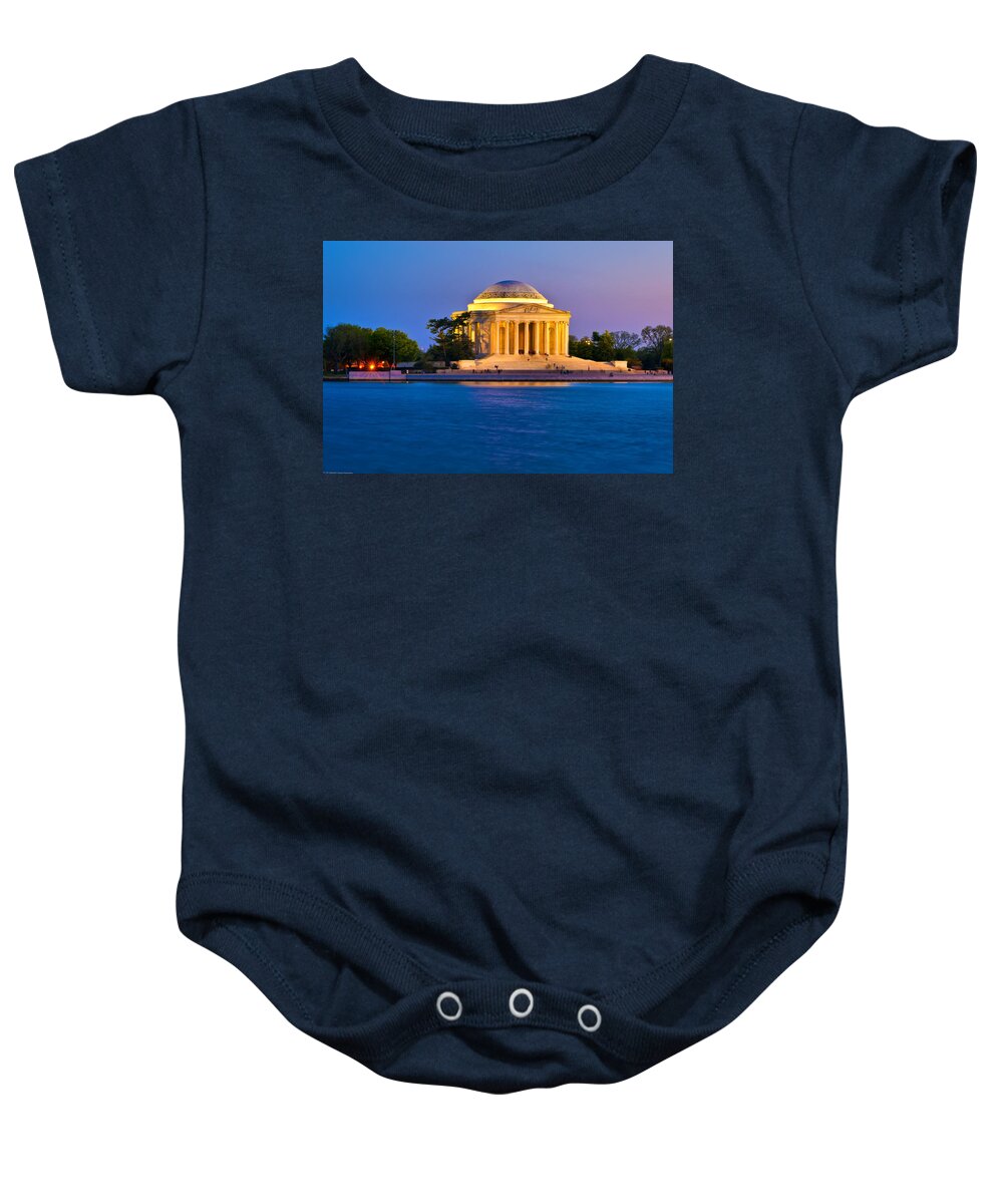 America Baby Onesie featuring the photograph The Jefferson Memorial at Twilight by Mitchell R Grosky