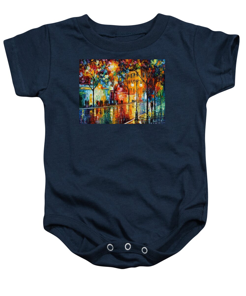 Leonid Afremov Baby Onesie featuring the painting The Tears Of The Fall - Palette Knife Oil Painting On Canvas By Leonid Afremov by Leonid Afremov
