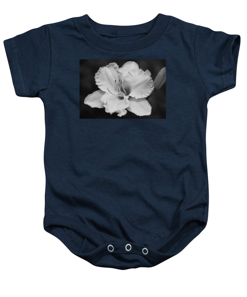 Photograph Baby Onesie featuring the photograph Tom Leonard Daylily - Black and White by Suzanne Gaff
