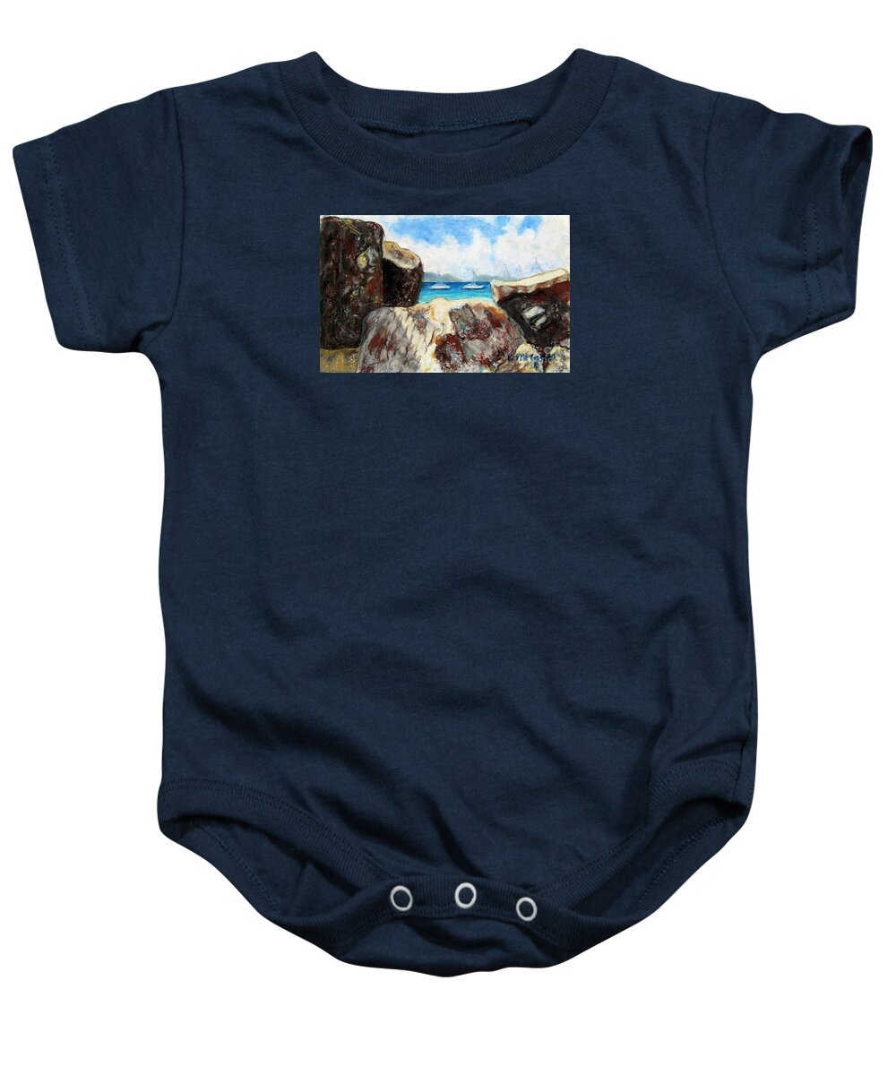 Virgin Gorda Baby Onesie featuring the painting View of Devil's Bay by Laurie Morgan
