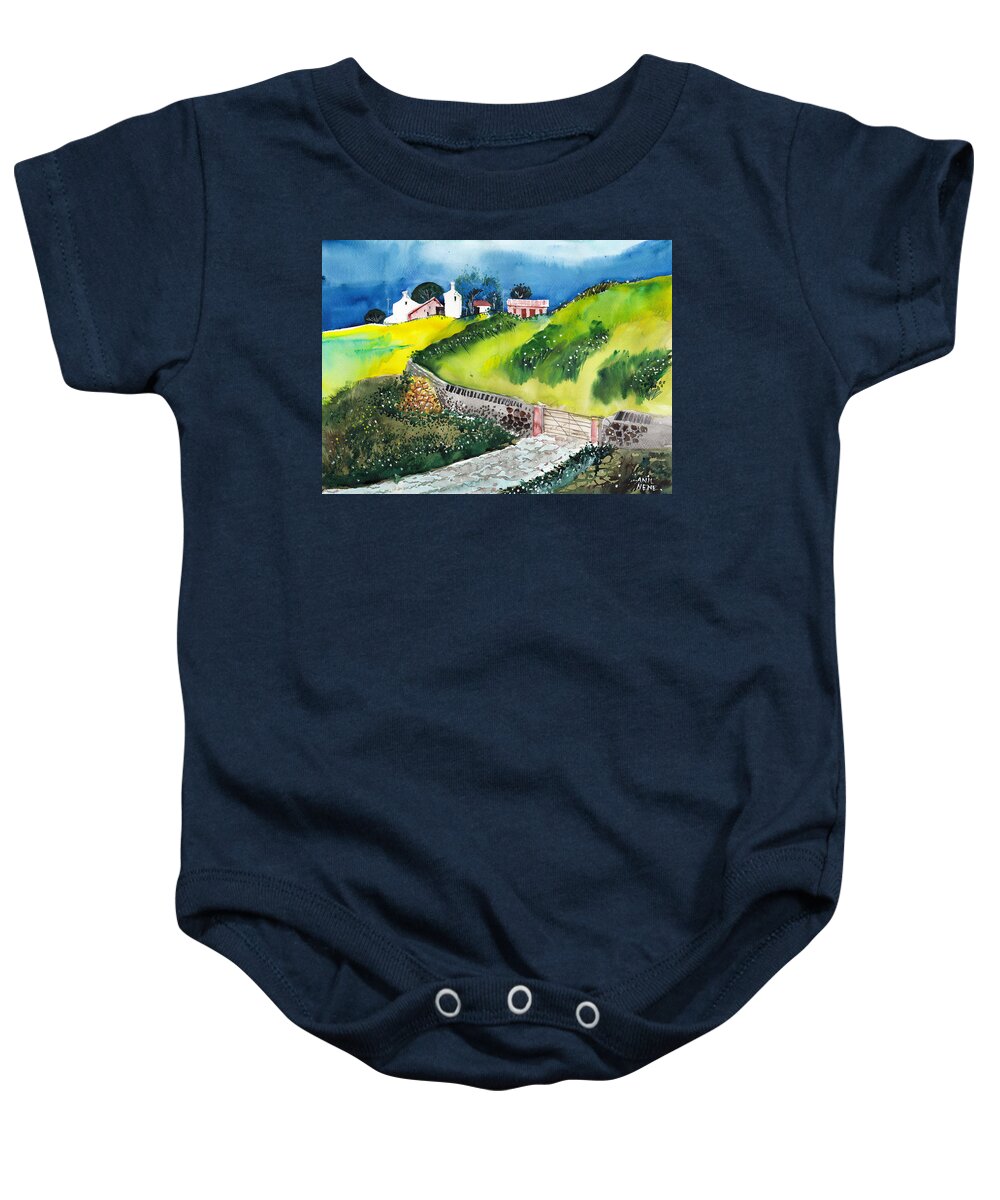 Nature Baby Onesie featuring the painting Villa by Anil Nene