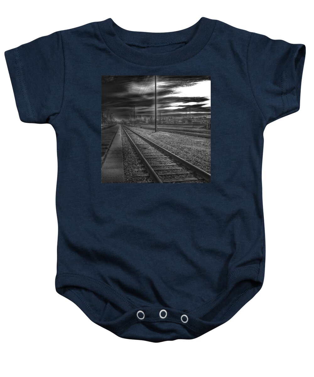 Painterly Photography Baby Onesie featuring the photograph Walking the Rails by Bill Owen