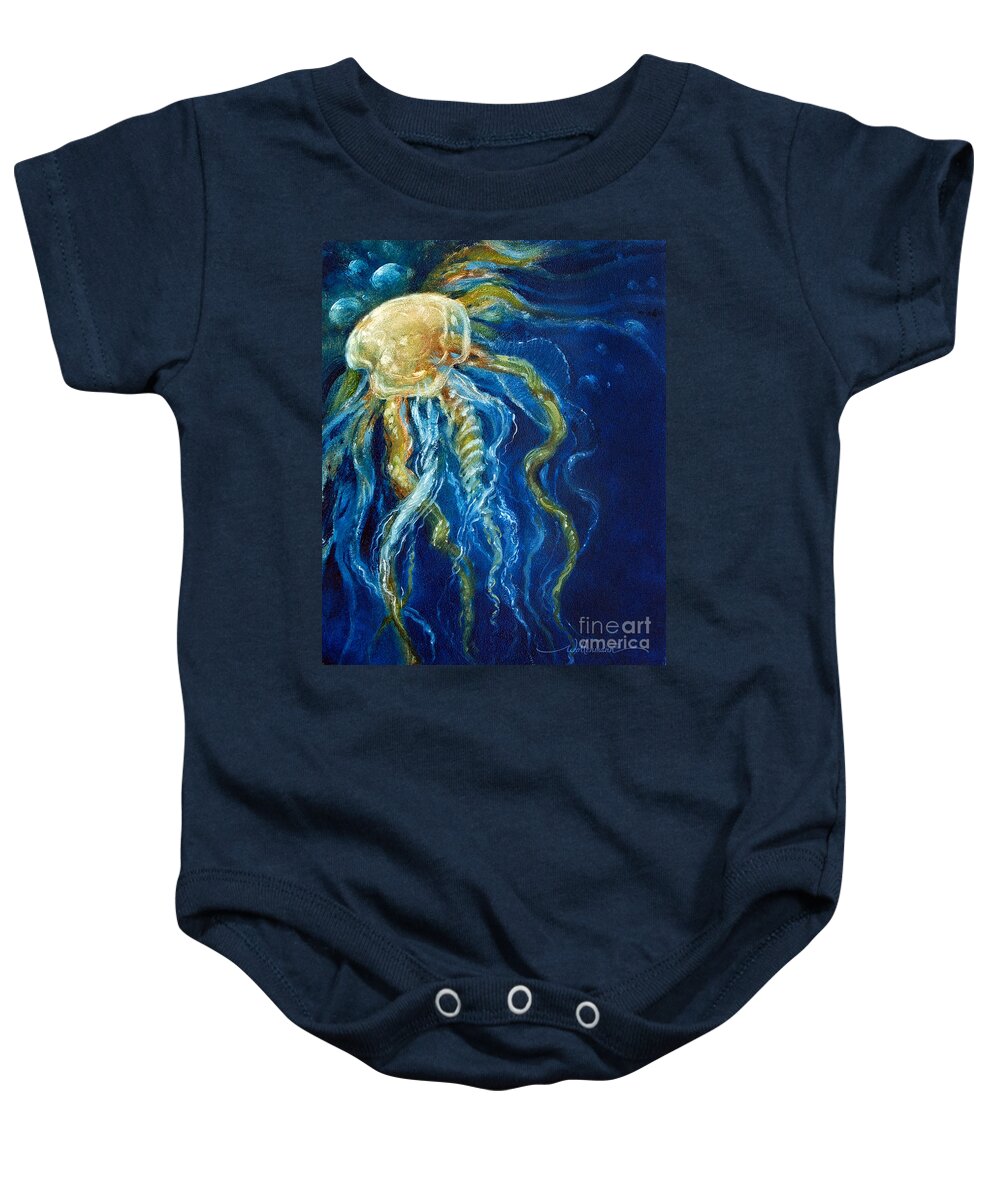 Llyfish Baby Onesie featuring the painting Wild Jellyfish Reflection by Randy Wollenmann