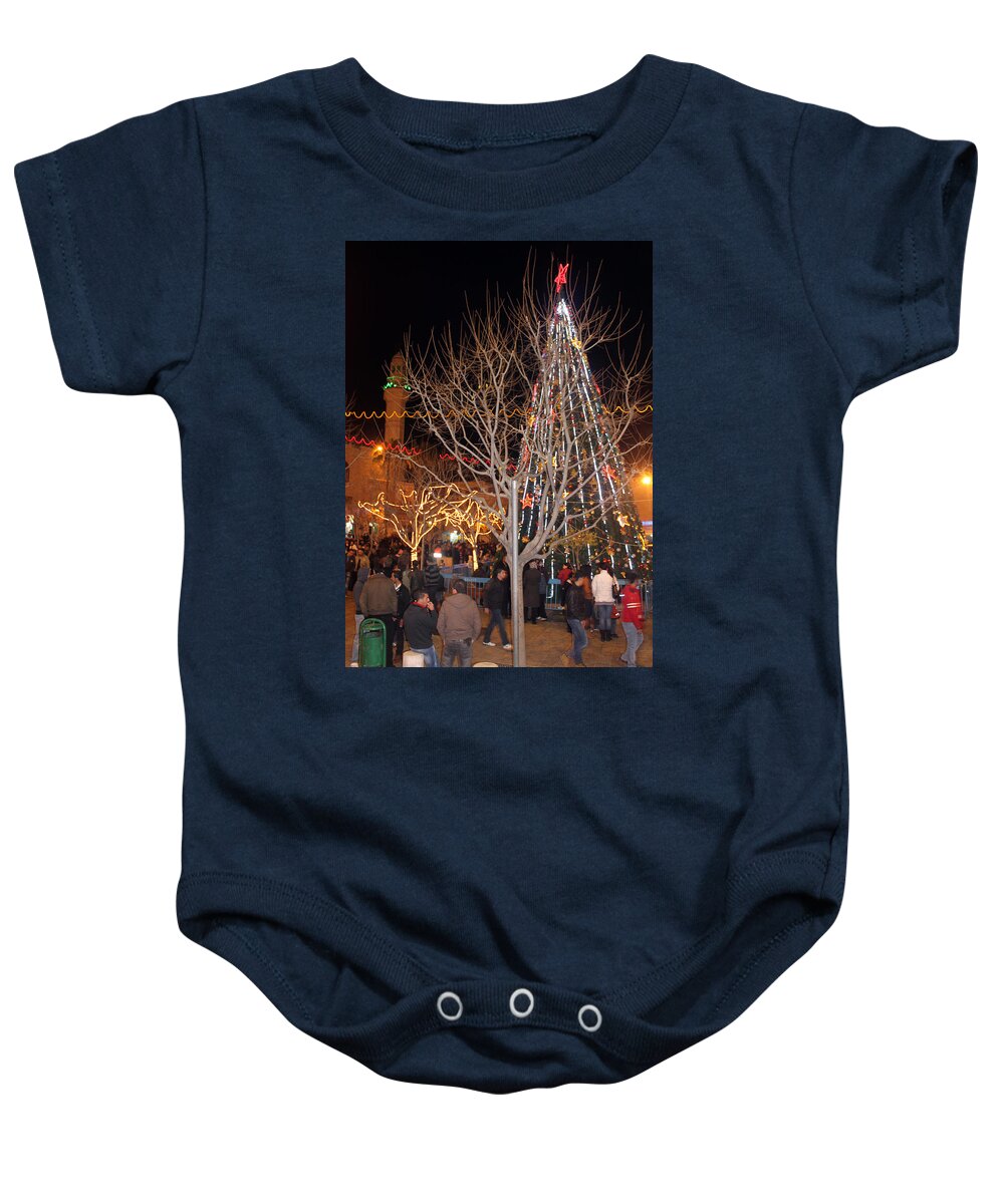 Christmas Baby Onesie featuring the photograph Christmas Tree at Manger Square #2 by Munir Alawi