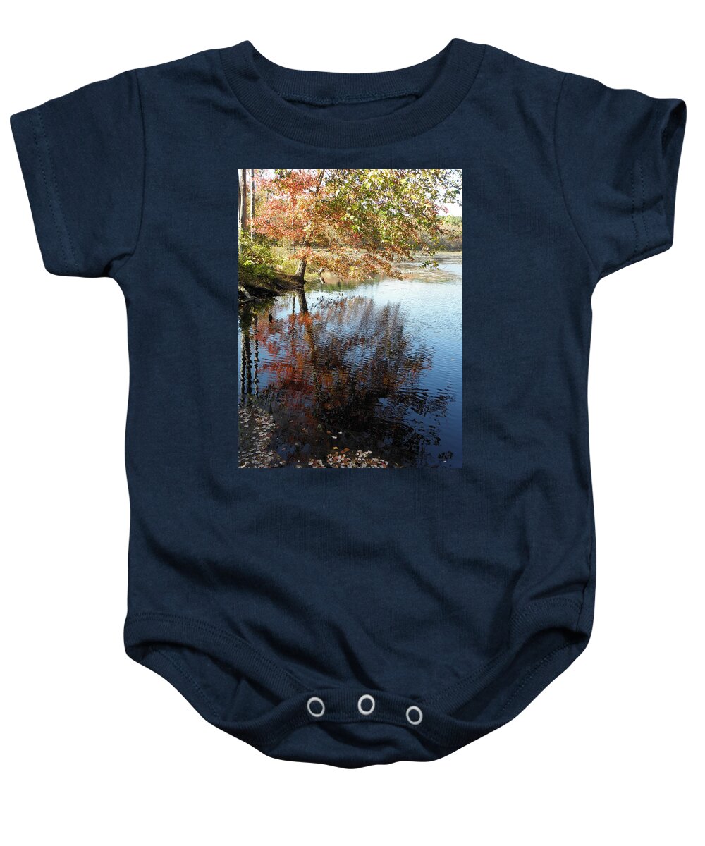 Autumn Baby Onesie featuring the photograph autumn reflections in CT by Kim Galluzzo