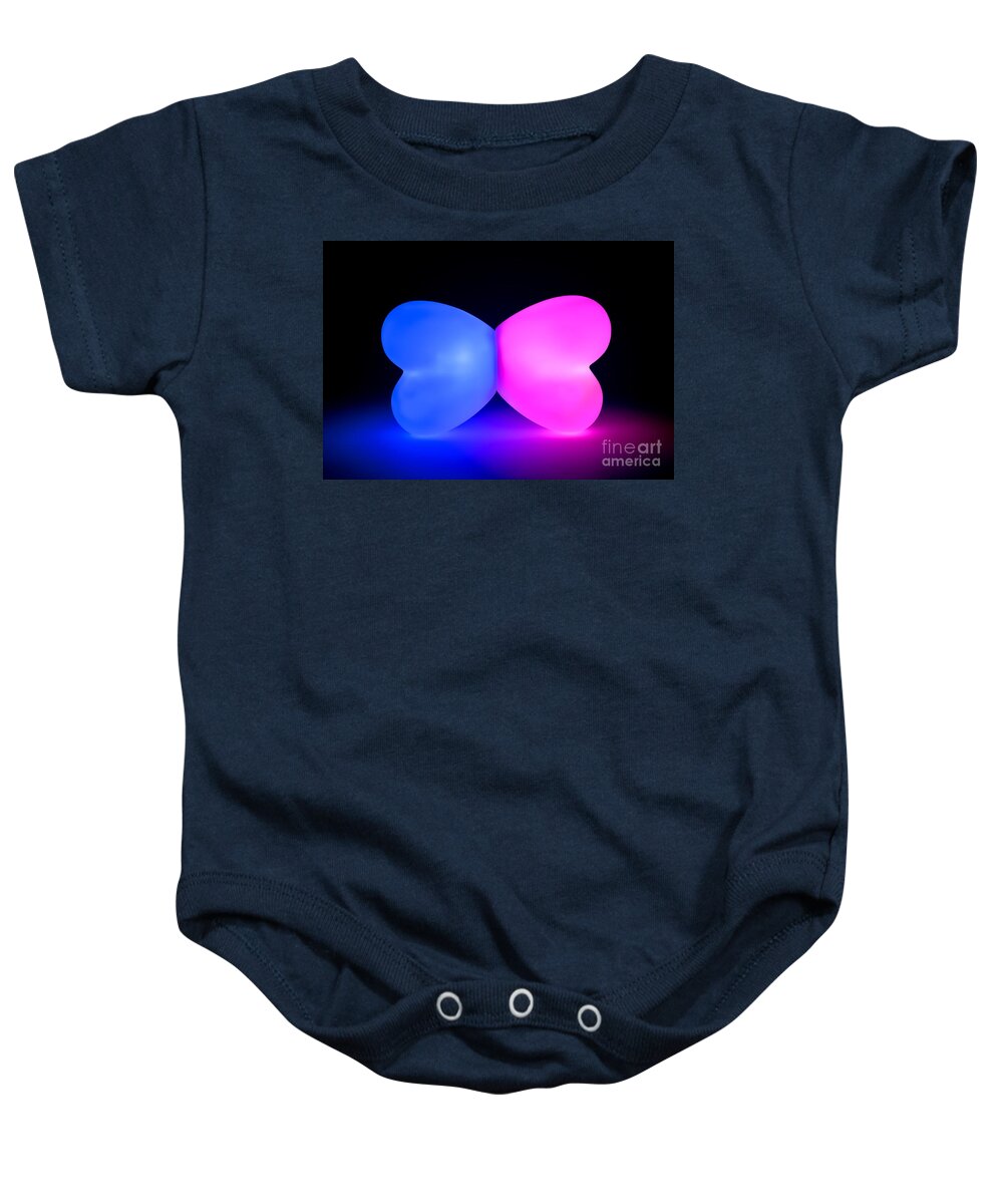 Butterfly Glowing Shape On Black Background Baby Onesie featuring the photograph Butterfly glowing shape by Simon Bratt